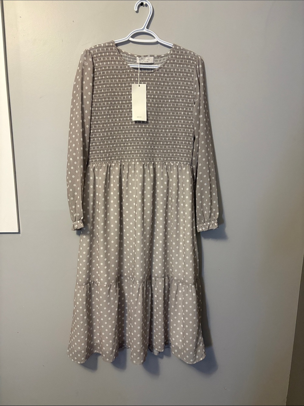 NWT Jilly Box Mad About Style grey polka dot maxi dress